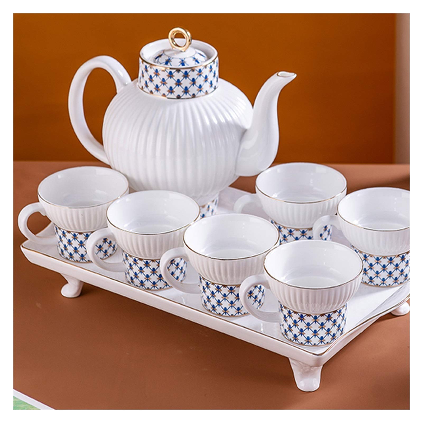 Zestaw do herbaty 8-częściowy zestaw herbaty ceramicznej odpowiedni do kawy kwiat i herbata owocowa zawiera 6 filiżanek herbaty 1 czajnik 1 taca nowoczesny luksusowy styl popołudniowy filiżanka herbat