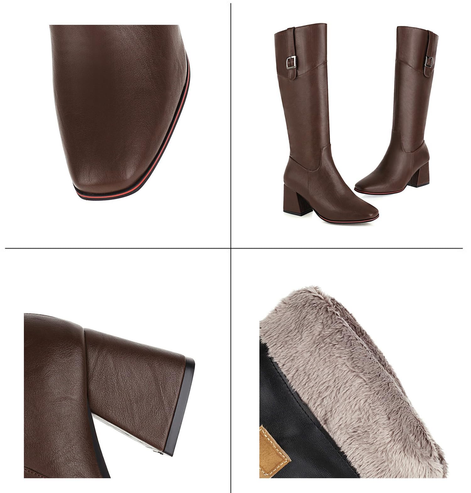 Botas de Caña Alta Mujer con Puntera Cuadrada hasta la Rodilla con Lado Cremallera y Tacón Grueso 7CM