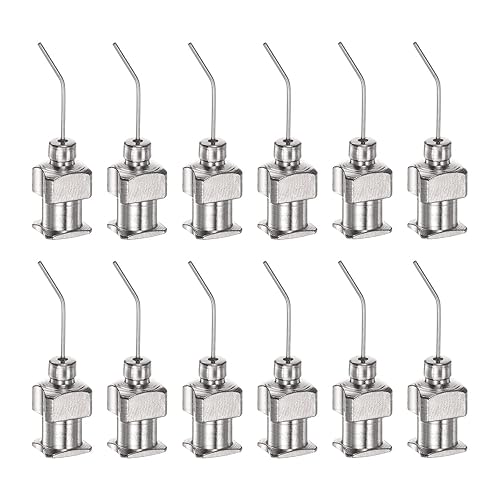 HARFINGTON 12 agujas dispensadoras, calibre 24, punta roma, de acero inoxidable, 45 grados, con conector Luer Lock para cartuchos de tinta,