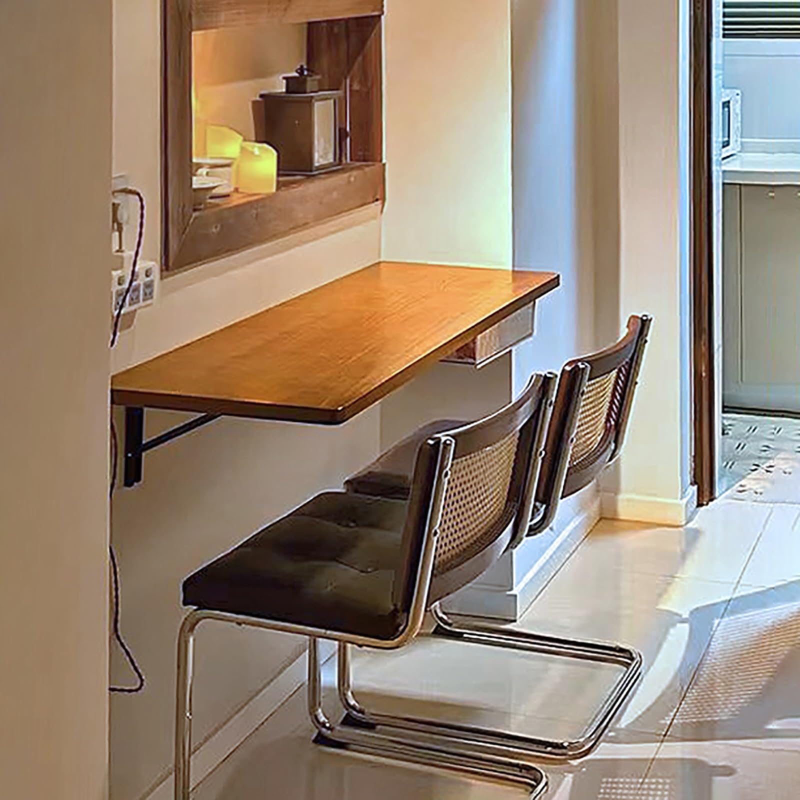 BAYTEWJX Wooden Multifuncional Mesa De Libros,Wall Mounted Folding Workbench,Folding Wall-Mounted Drop-Leaf Table,Space-Saving,Fold Down Wall Desk,Easy To Install,for Study Bedroom Laundry Kitchen.