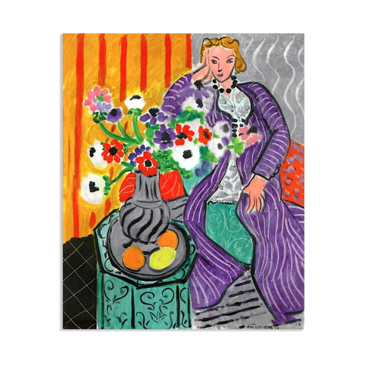 Mycggdgh Framed Henri Matisse Painting Reproduction Woman In A Purple Robe Henri Matisse Abstract Art Canvas Wall Reproductions Classic Poster For Living Room Bathroom Office 105X80cm(41X31in) Poster