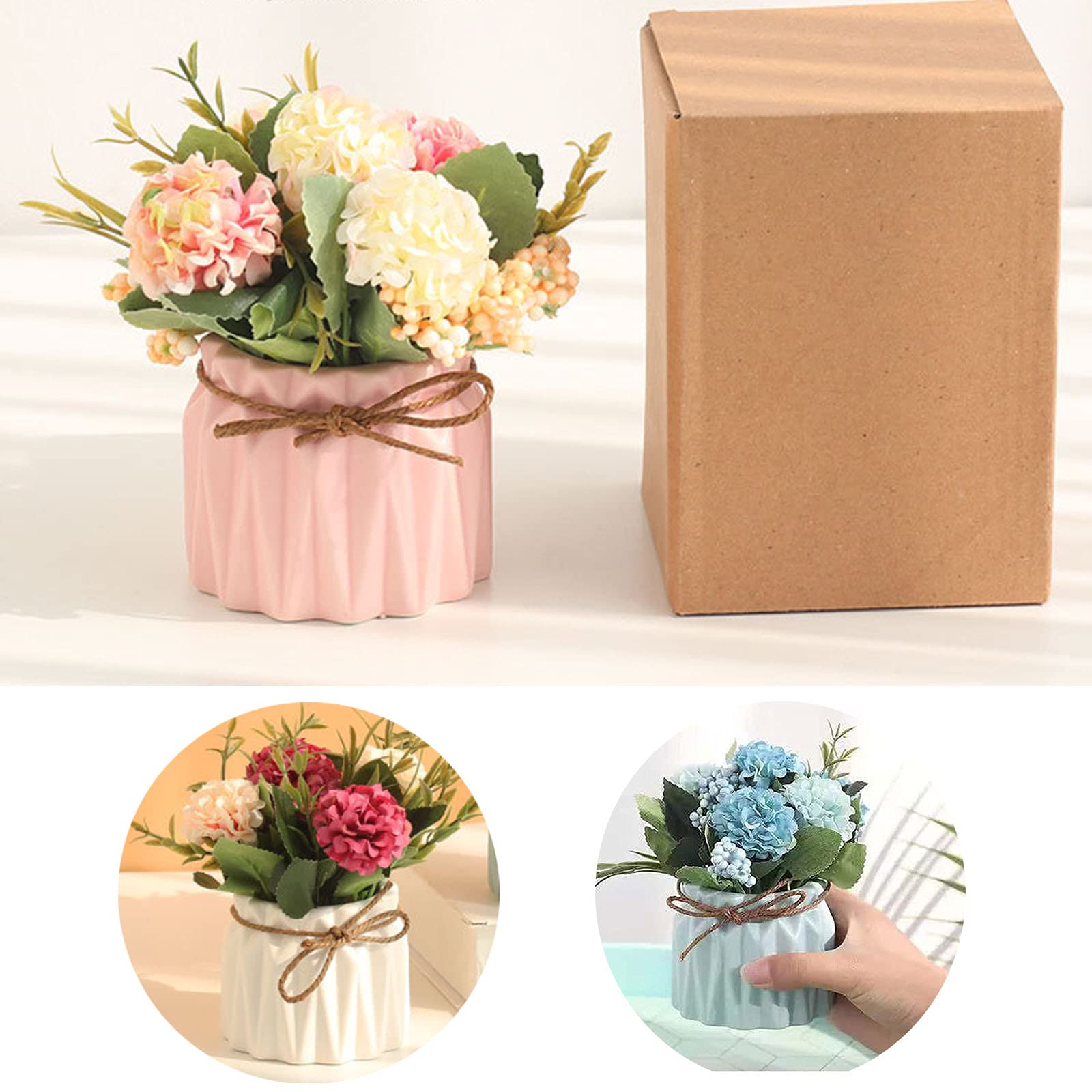 2PCS Künstliche Blumen im Topf Kunstblumen Pflanzen zur Dekoration Hortensien Seidenblumen Blumensträuße mit Keramikvase Kunstpflanze deko für Home Party Büro Hochzeit Tischdekoration