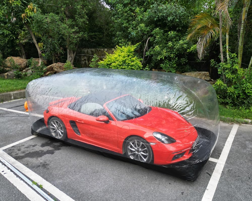 Portable Inflatable Car Cover Garage Tent Airtight Ultimate Shield Outdoor/Indoor Car Bubble Vehicle Shelter for Car Parking Painting Washing and Storage (Transparent+Black, 4.9m L×2.0m W×1.73m H)