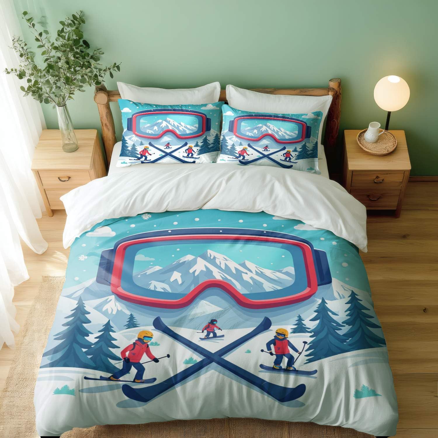 Parure de lit king size motif montagne housse respirante pour fille et garçon
