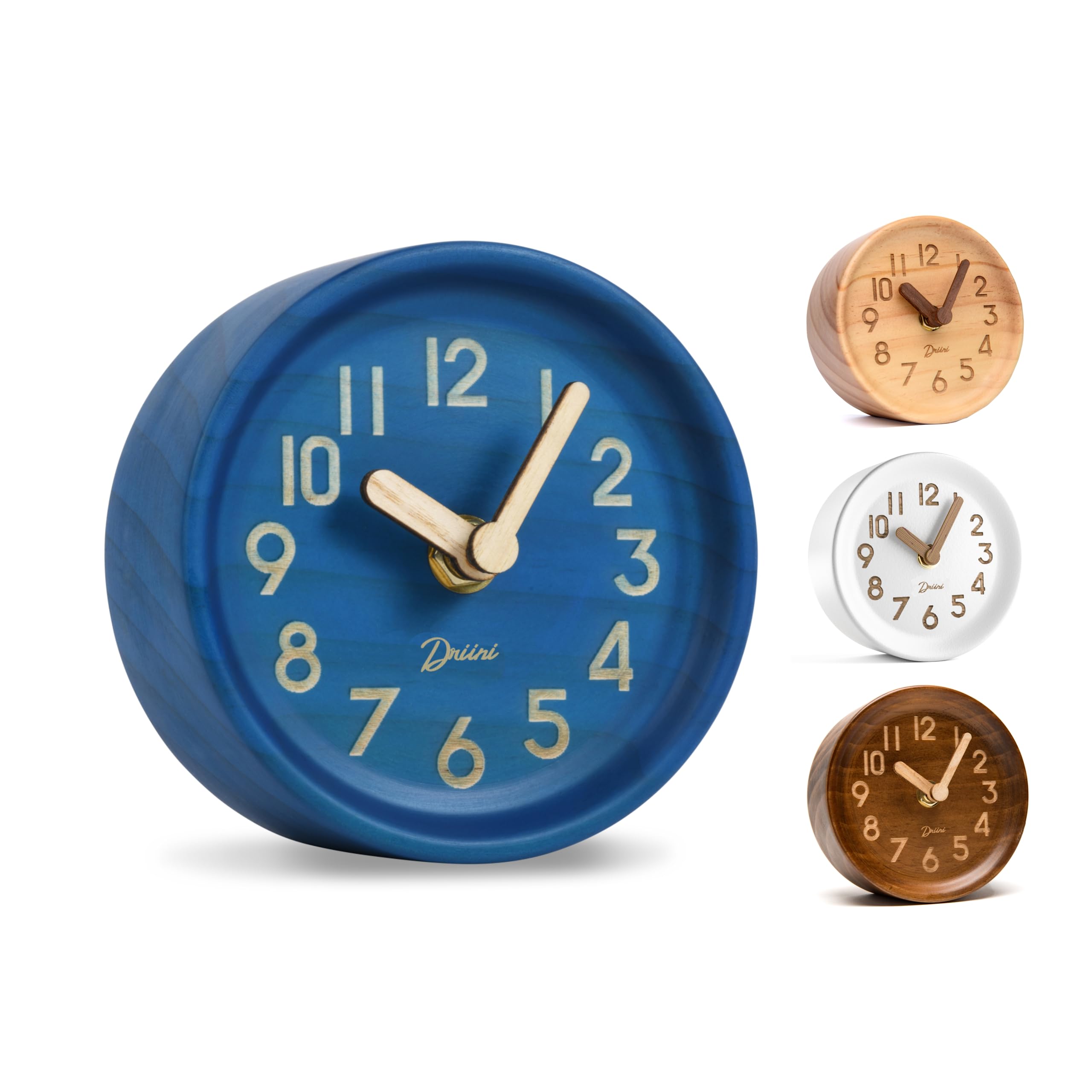 Sponsored Ad - Driini Wooden Analog Desktop Clock – 4.3 in. Decorative Pinewood, No-Tick Design – Easy to Read Silent Sweep Mantle Clock – Quiet Tabletop Clocks with Wood Body, Hands, & Battery Cover; Blue