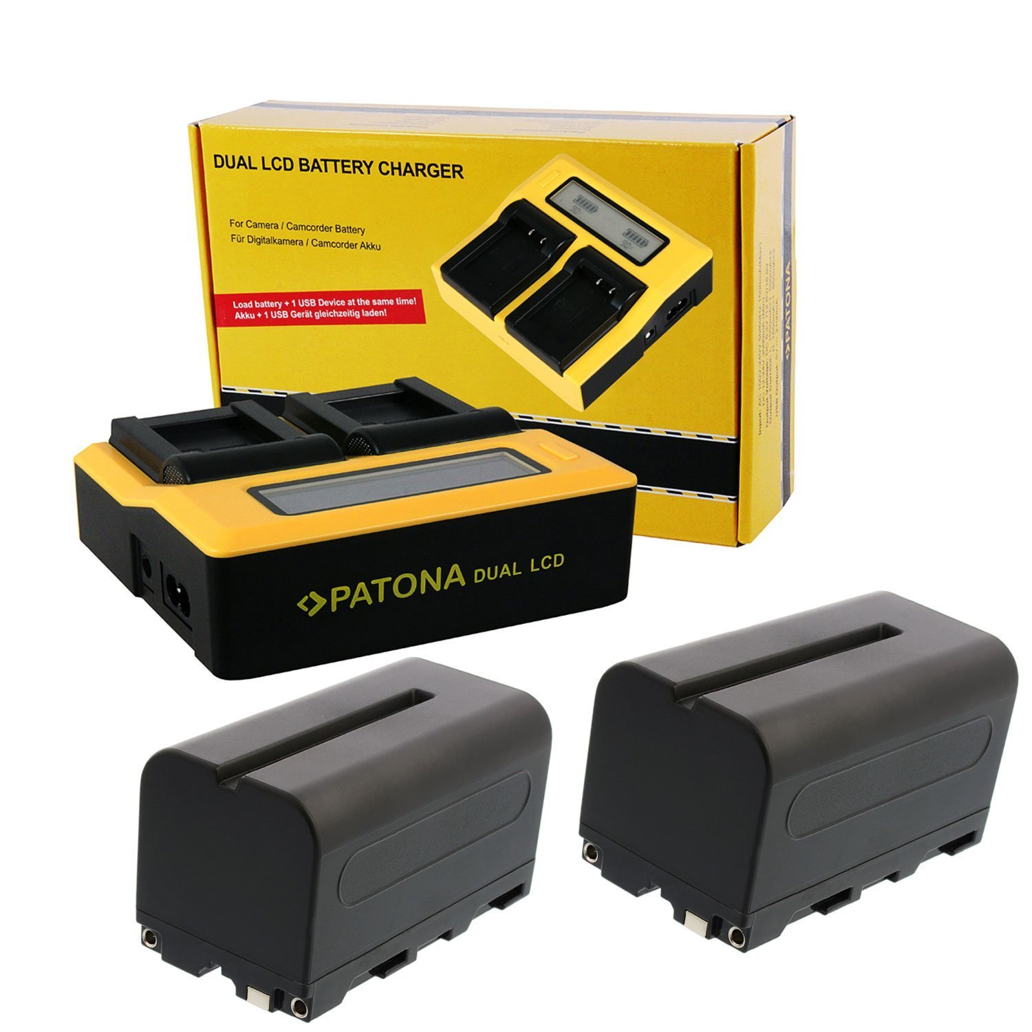 PATONA LCD Dual Ladegerät Set mit 2 Ersatzakkus Akku für Sony NP-F750 F-750 4400mAh Li-ion