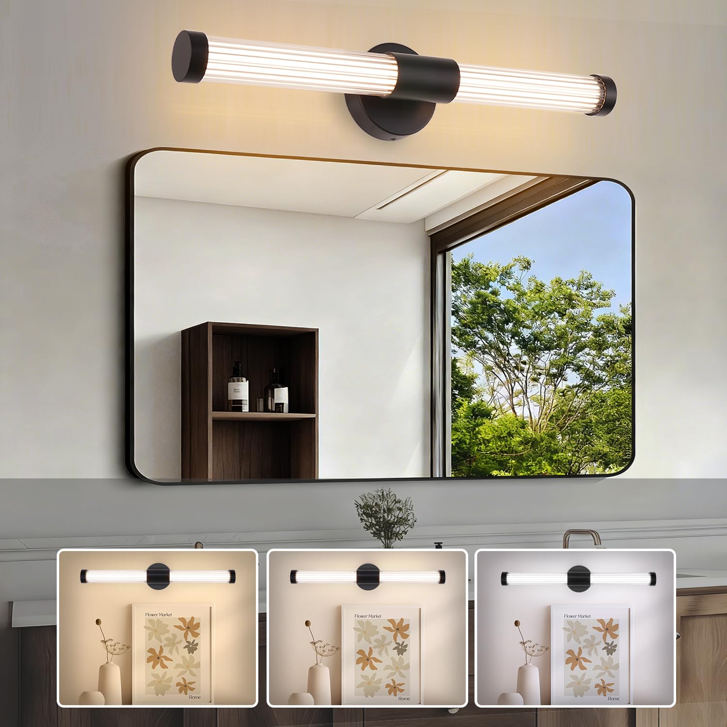 MantoLite Spiegelleuchte Bad Spiegellampe - 60cm Badlampe Wand Mattschwarz | Badlampe Wand IP44 Spiegellampe Badezimmer 360°Modern Innen Wandlampe 12W 3CCT Einstellbar 3CCT Badleuchte Bilderlampe
