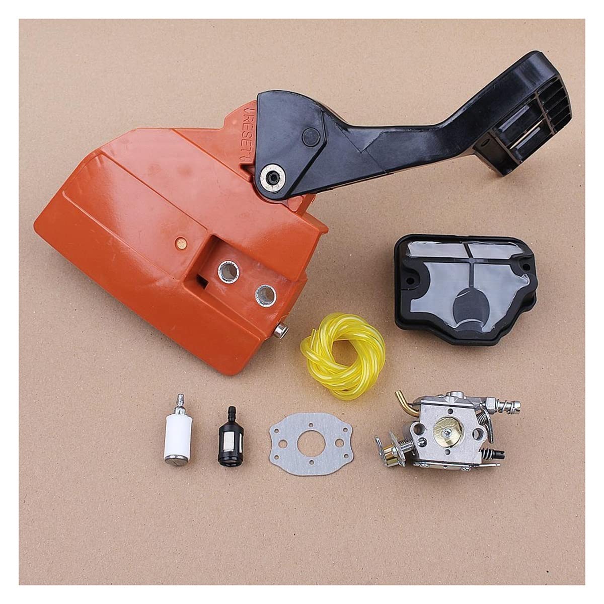 Piezas de repuesto para herramientas eléctricas para exteriores, cubierta de cadena de piñón de embrague, mango de freno, conjunto de carburador para motosierra 136 137 141 142, pieza de