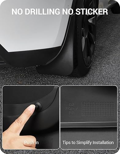 Miniatura 5 de BASENOR Guardabarros Protectores contra Salpicaduras Tesla Model Y 2024-2020, protección contra sedimentos del vehículo, sin perforación, sin cinta