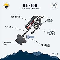 Vista 7 de Sun Company Outsider - Multiherramienta de supervivencia 4 en 1 Brújula, termómetro, silbato y arrancador de fuego en un tirador compacto