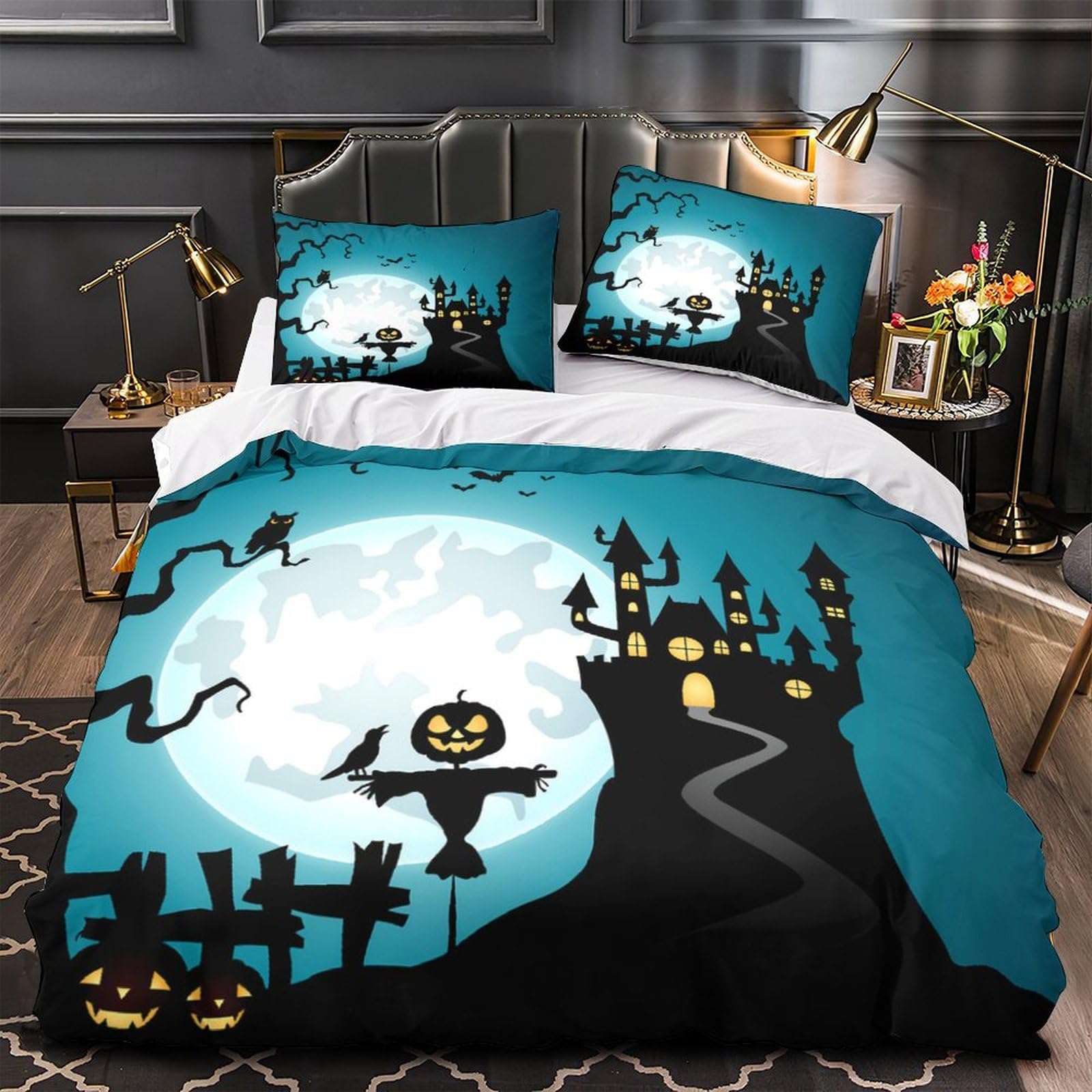 Housse de couette 3D citrouilles d'Halloween hypoallergénique contre la transpiration des ados