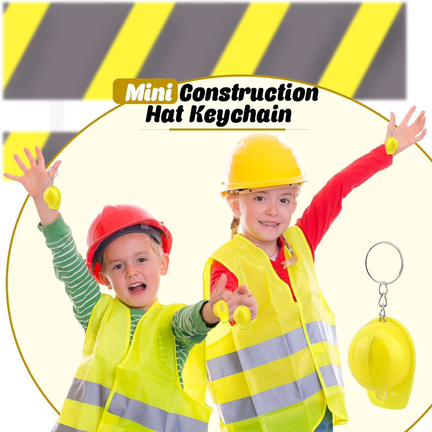 120 Pcs Mini Construction Hat Keychains Yellow LED Small Hard Hat Helmet Flashlight Keychain for Classroom Reward Goodie Bags Fillers Birthday Construction Themed Party Favors
