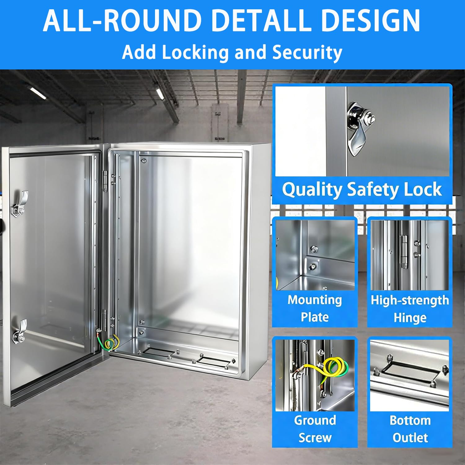 Electrical Enclosure 24x16x12, 304 Stainless Steel Enclosure IP66 Waterproof and Dustproof Metal Electrical Box Indoor and External Wall Hanging