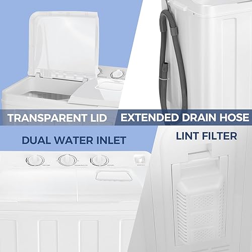 Miniatura 5 de Nictemaw Lavadora portátil de 30 libras de capacidad, máquina de lavandería compacta de doble tina, lavadora de 19 libras y secadora giratoria de 11