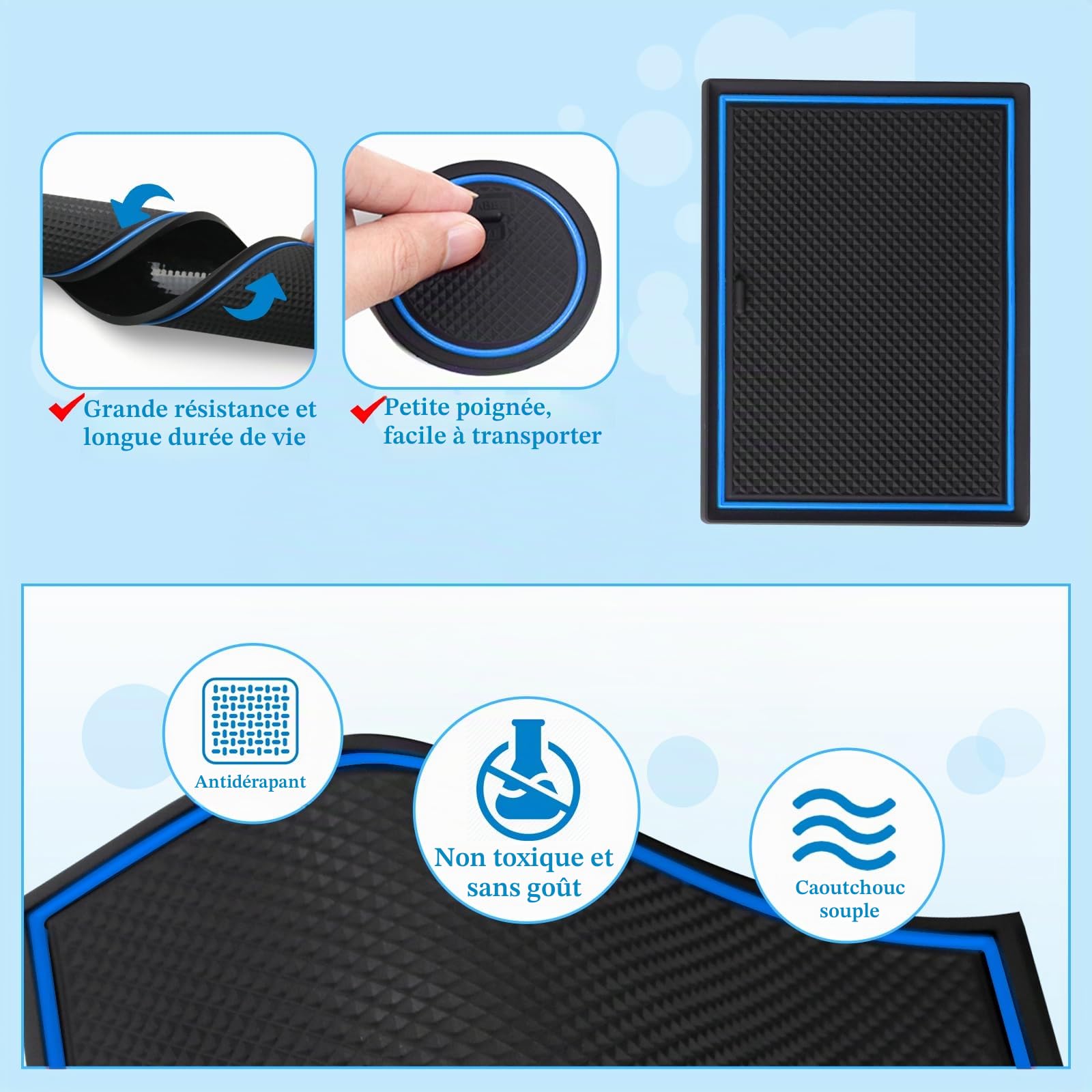Tapis Anti-dérapants Compatible avec Renault Austral E-Tech Hybrid 2022-2024, Renault Austral Tapis en Caoutchouc pour Accoudoir, Console Centrale, Porte-Gobelet, Rainure de Porte (Bleu)