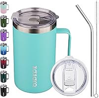 Vista 15 de BJPKPK Taza de café aislada con 2 tapas, vaso aislado de acero inoxidable de 25 onzas con asa, tazas de café de doble pared con aislamiento al