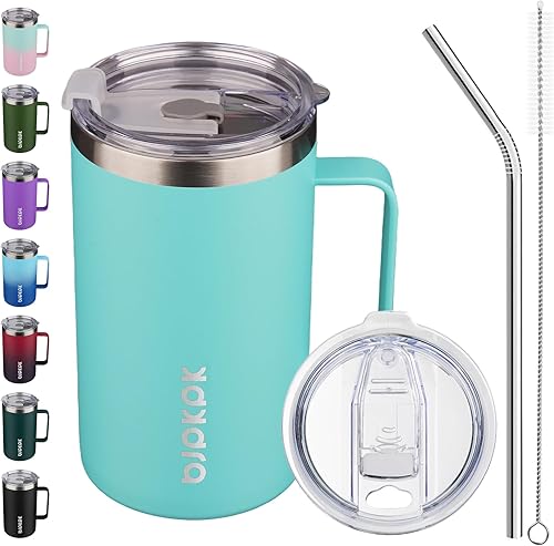 Miniatura 15 de BJPKPK Taza de café aislada con 2 tapas, vaso aislado de acero inoxidable de 25 onzas con asa, tazas de café de doble pared con aislamiento al