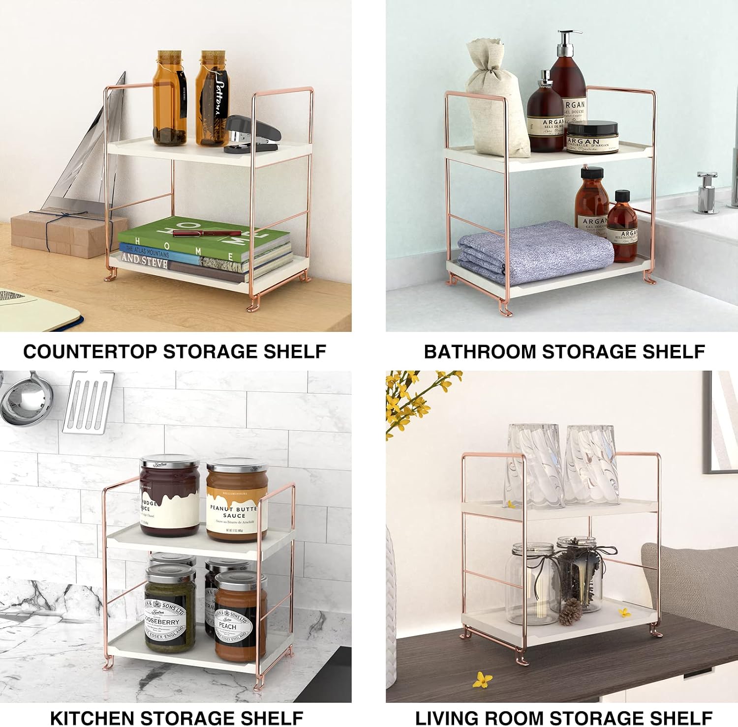 Desktop Cosmetics Storage Rack Rose Gold 2/3 Layers Bathroom Makeup Organizer Assembled Kitchen Seasoning Iron Storage Shelves (2-Layers)