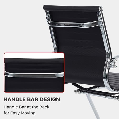 Miniatura 5 de KLASIKA Silla de oficina para invitados, silla de sala de reuniones, silla de recepción de cuero sin ruedas con base de trineo para sala de espera,