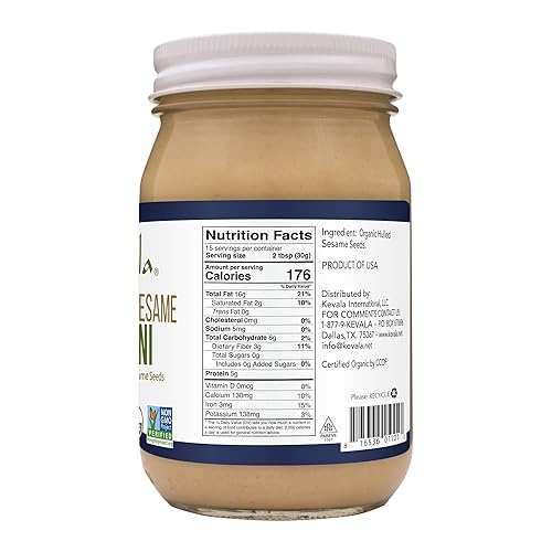 Miniatura 2 de Kevala Tahini de sésamo orgánico – Crema vegana para untar, pasta de mantequilla kosher, hecha con semillas de primera calidad, para hacer humus,