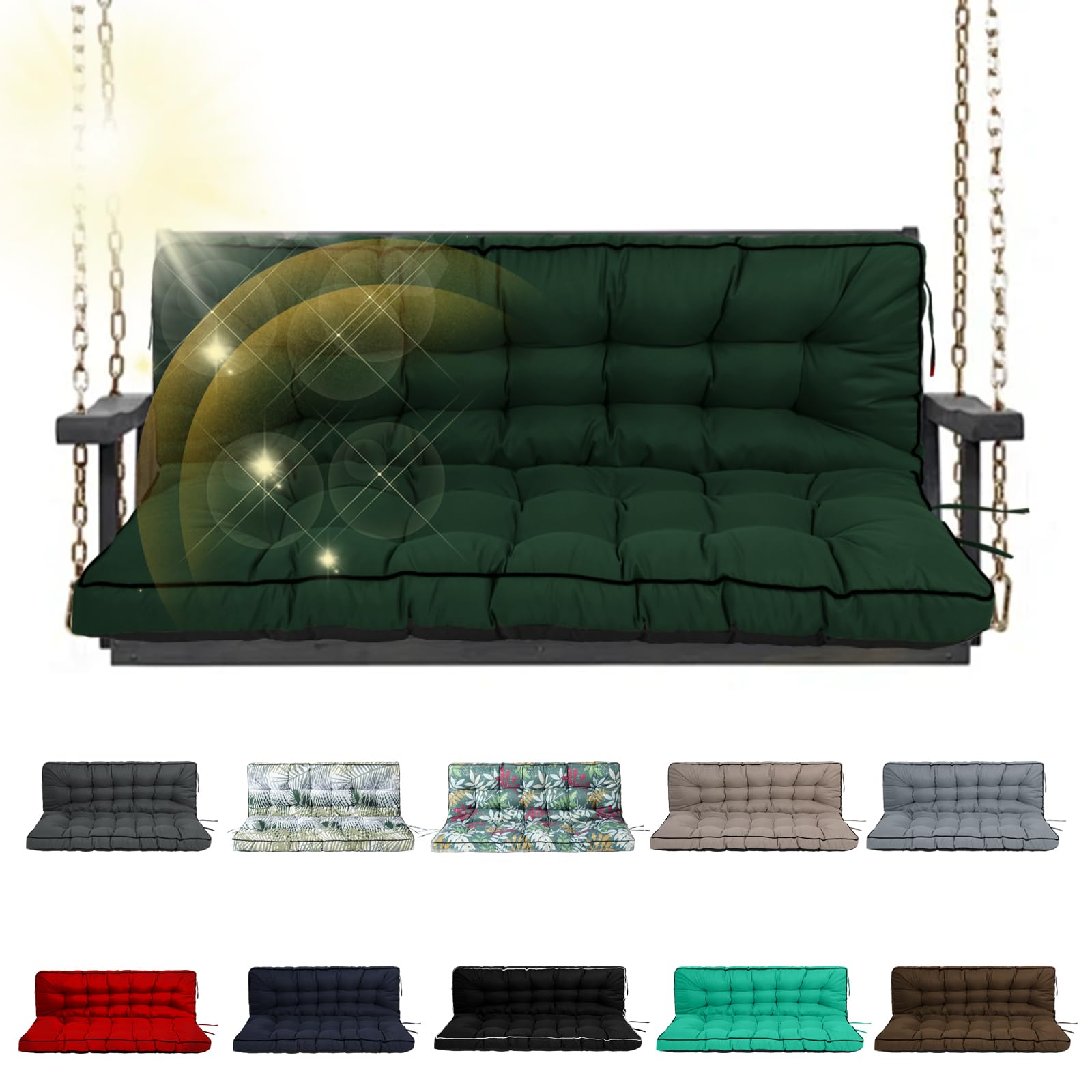 VKETU Porch Swing Cushion Three Seat, Waterproof Swing Cushions Replacement with Backrest, Outdoor Garden Furniture Patio 4" Thickened Cushions with