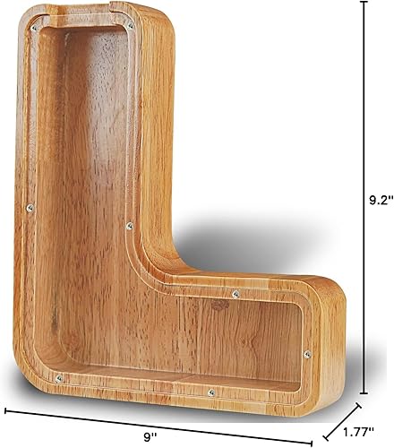 Miniatura 378 de Alcancía para niños y niñas, alcancía grande de madera personalizada con diseño recortado, bancos de monedas con letras del alfabeto, caja de ahorro