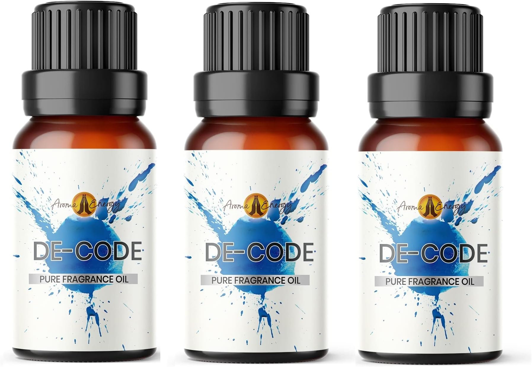 Aroma Energy | De Code Fragrance Oil 30ml (3 x 10ml) Highly Scented Oil for Diffuser, Candles, Soap Making, Wax Melt, Slime, Perfume | Vegan, Made in UK