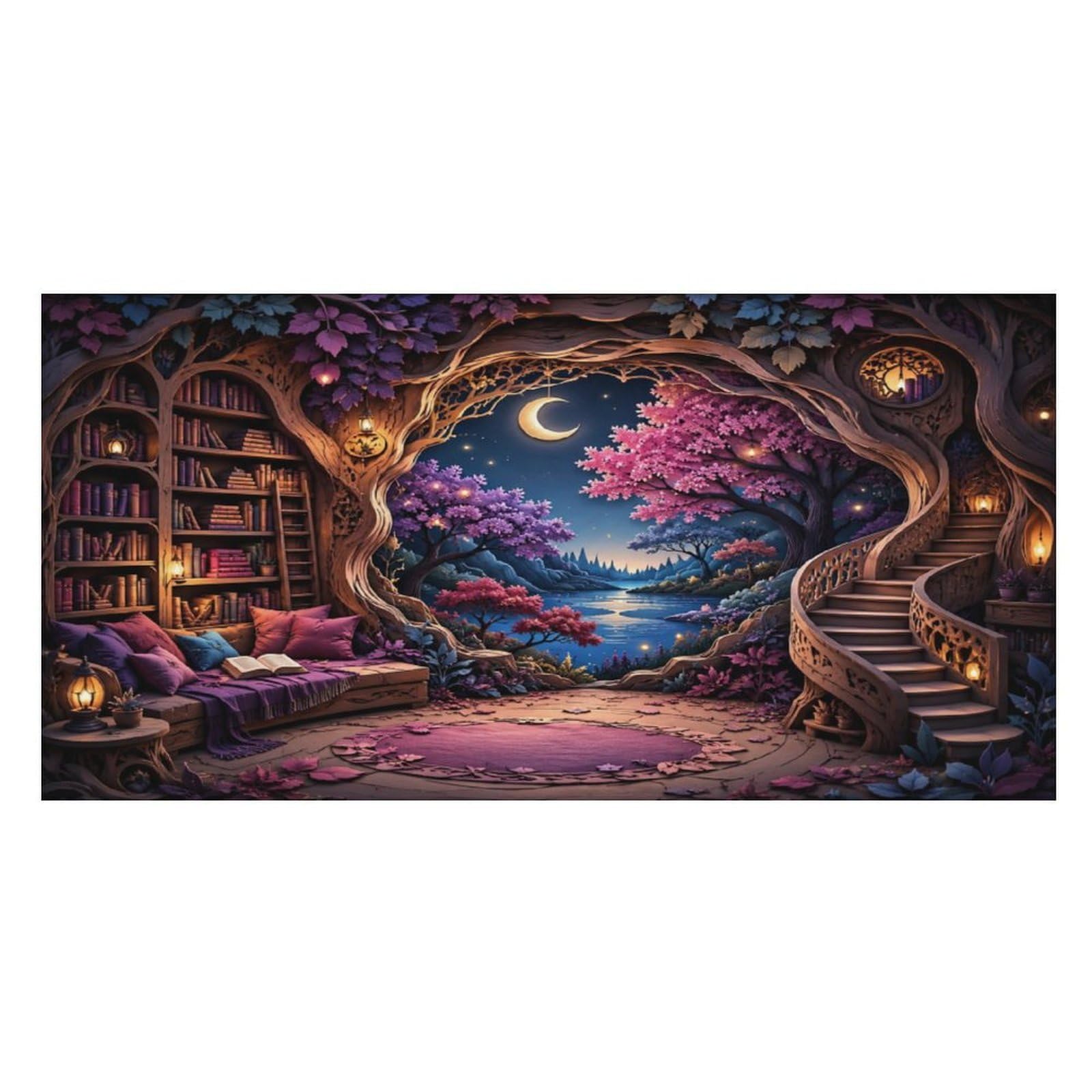 Anceky Enchanted Library Night Scene Oversized Beach Towel Quick Dry Sand Free Microfiber Travel Towel Lightweight Multi Purpose Beach Blanket Pool Gym Bath Towel 63x31 in