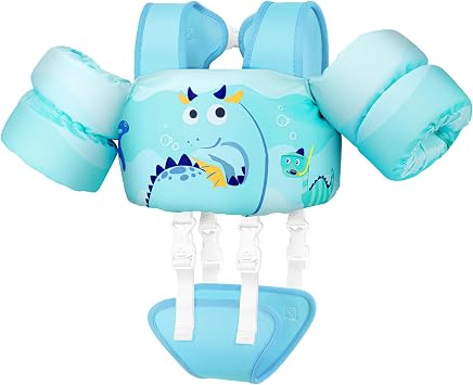 Vvinca Toddler Swim Vest for Kids 13-30lbs/ 30-66lbs Boys Girls Puddle Kid Jumper Toddlers Pool Floaties Jacket with Adjustable Crotch Strap Sleeves Shoulder for 1-3-10 Yrs Baby Infant Learn to Swim