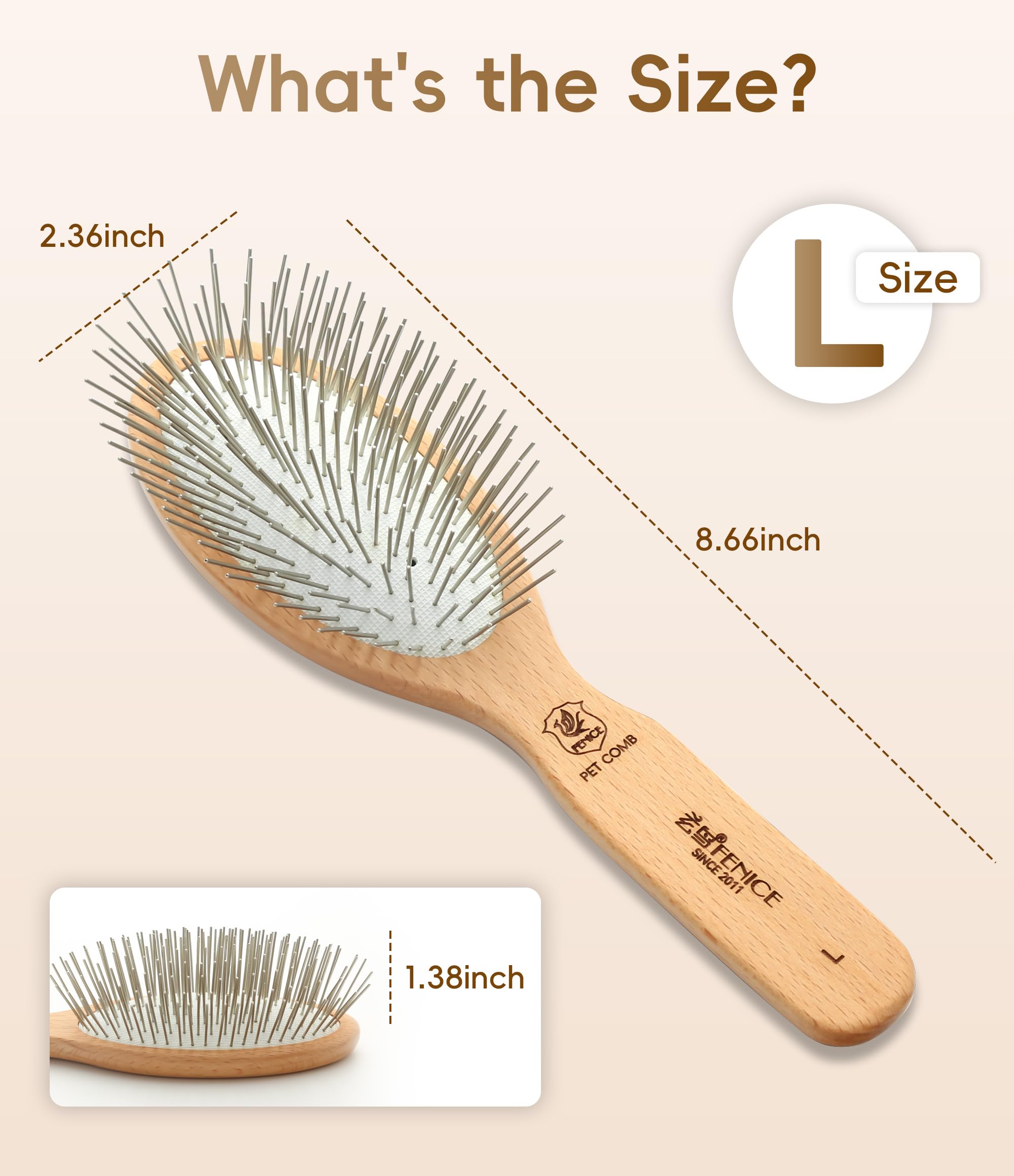 Brosse à épingler pour chiens, manche en bois de hêtre, outil de toilettage professionnel pour poils longs et épais, idéal pour Goldendoodle, caniche, labrador, schnauzer, chat et cheval