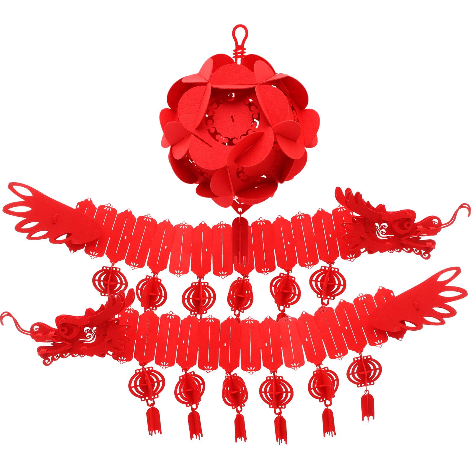 LOGOFUN Chinese New Year Dragon Ceiling Decorations 2024 Spring Festival Dragon Garland with Hanging Lanterns Decor The Year of Dragon Hanging Ornament