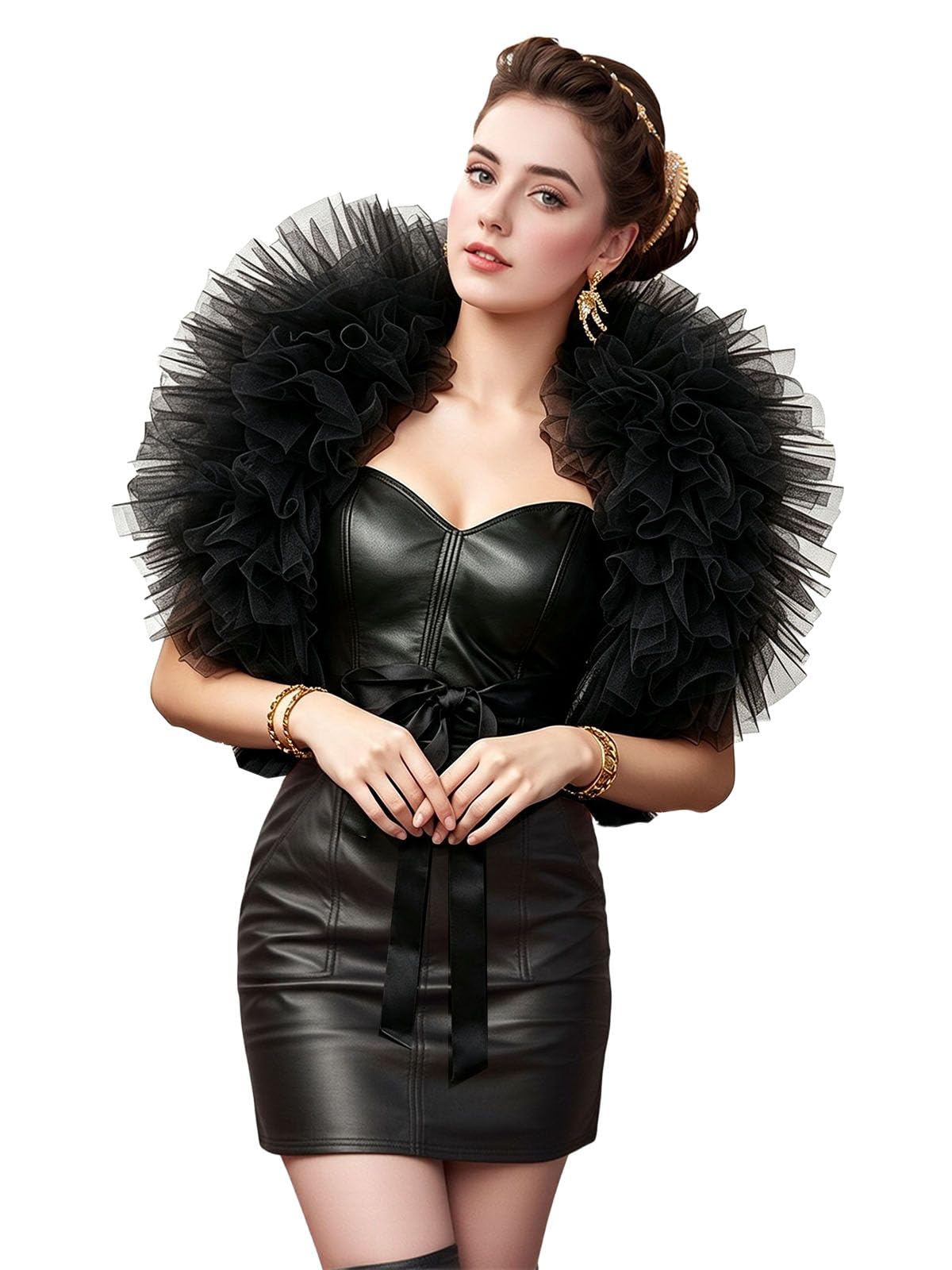 Unykaflor Tulle Boa,Tulle Shawl Wrap Cape Victorian Collar Gothic Witch Hallween Mardi Gras Costumes Accessories