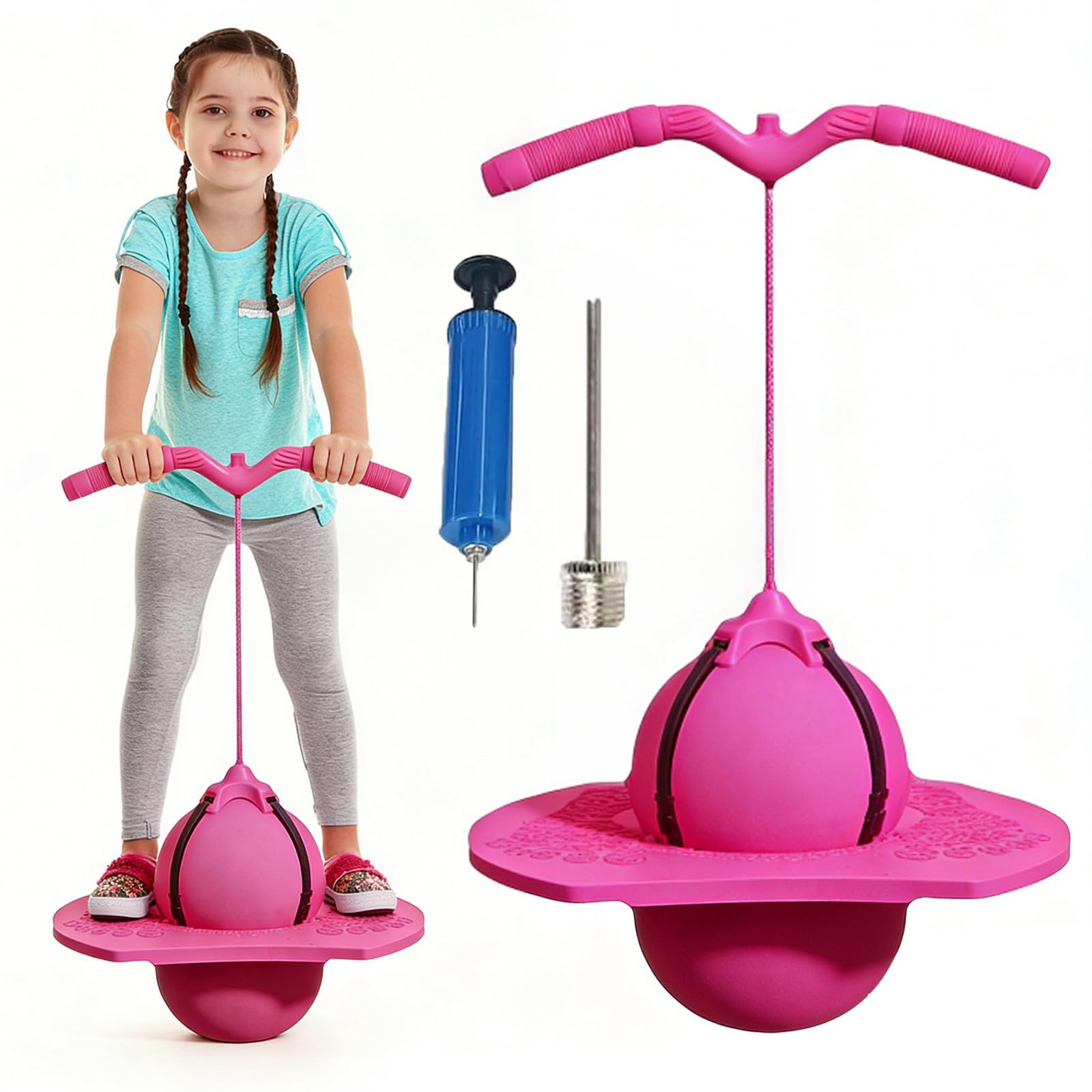 Children's Balance Jumping Ball,Balance Jumping Ball for Kids,Pogo Balls Bouncing Balls with Handle,Moon BounceBall Up To 600 Lb Fun Challenge Bounce Toys for Balances Training Coordination,Pink