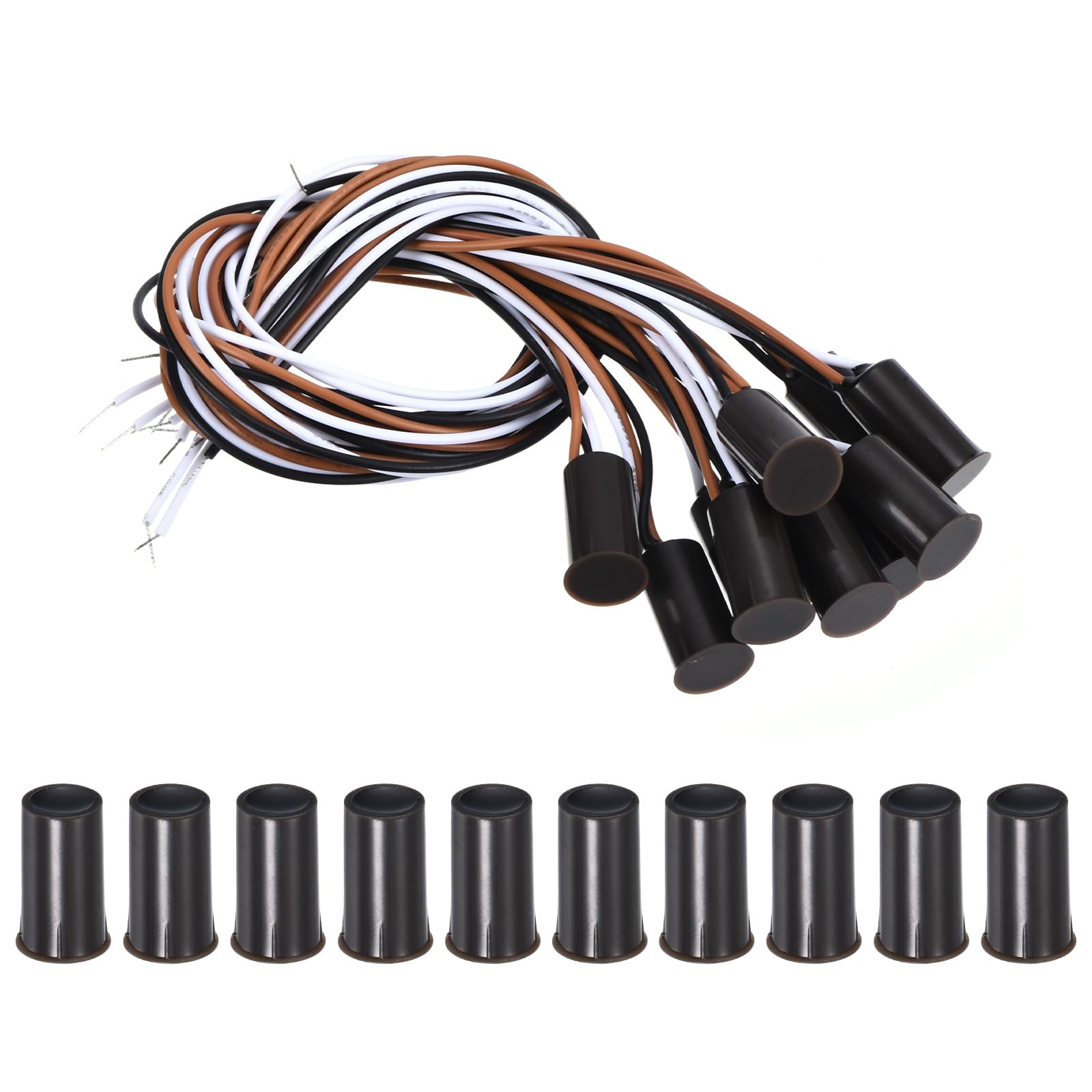 PATIKIL magnetici Interruttore Lamelle, 10pz NO NC oring Allarme Contatto Sensore Cablato Incassato Porta Sensore Finestra Contatto Interruttore per Allarme Sistema, Marrone