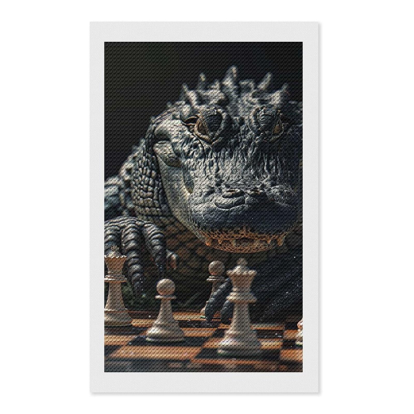 Junmoney Alligator Chess Diamond Art Kit 12"x20", Modern Decor, Farmhouse Decor, Home Wall Art, Festive Craft Gift, Handmade Wall Decor