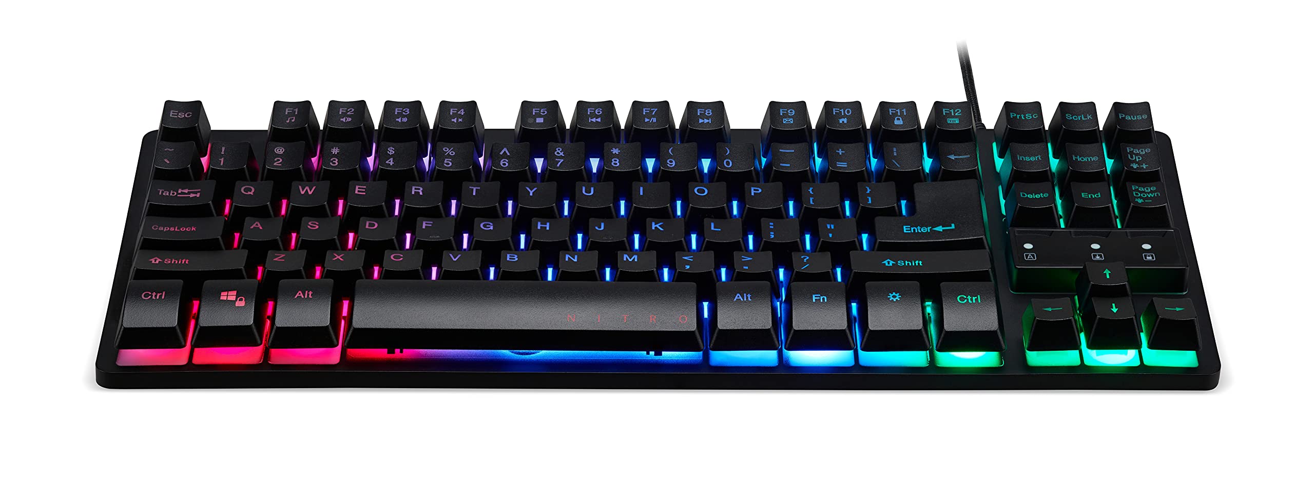 acer Nitro Tastiera TKL, Tastiera Gaming USB Retroilluminata con 3 zone, 4 livelli di luminosità, 3 modalità preimpostate, Anti-Ghosting per 19 tasti, Trasportabile, QWERTY Layout Inglese, Nero