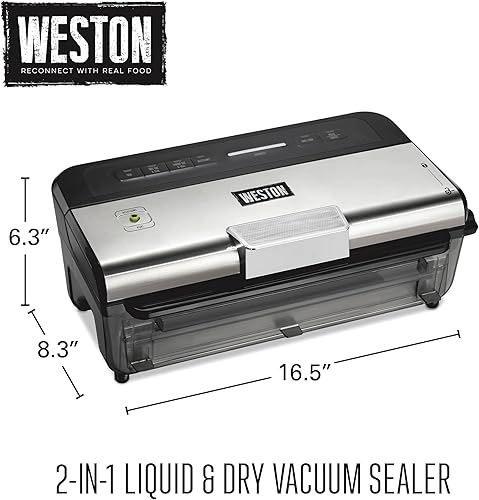 Miniatura 8 de WESTON BRANDS Máquina selladora al vacío líquida y seca con sello de código de fecha, cortador integrado, botón de pulso, incluye 2 rollos + 6