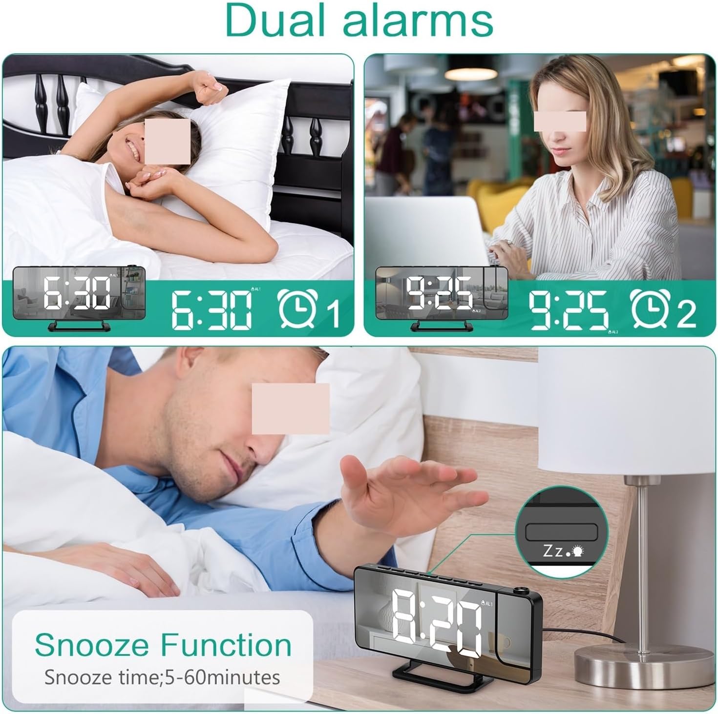 LED デジタル投影目覚まし時計電子目覚まし時計投影時間プロジェクター寝室のベッドサイドデスクトップ時計 マルチアングル可視性