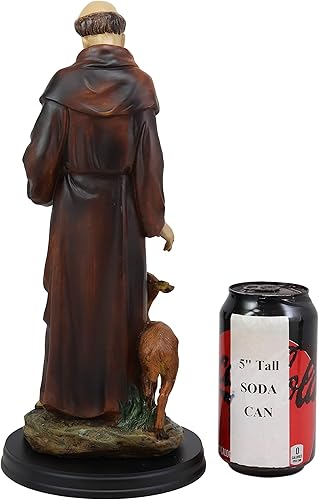 Miniatura 6 de Ebros Gift Santo Católico San Francisco de Asís con estatua de paloma y ciervo y placa de nombre de latón de 12.25 pulgadas de alto, monje dedicado,