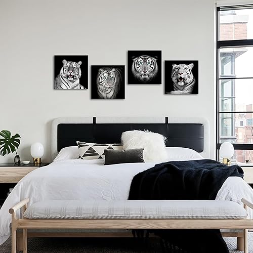 Miniatura 4 de Visual Art Decor Arte de pared de animales en blanco y negro, impresiones en lienzo giclée de tigre, decoración de pared de tigres modernos,