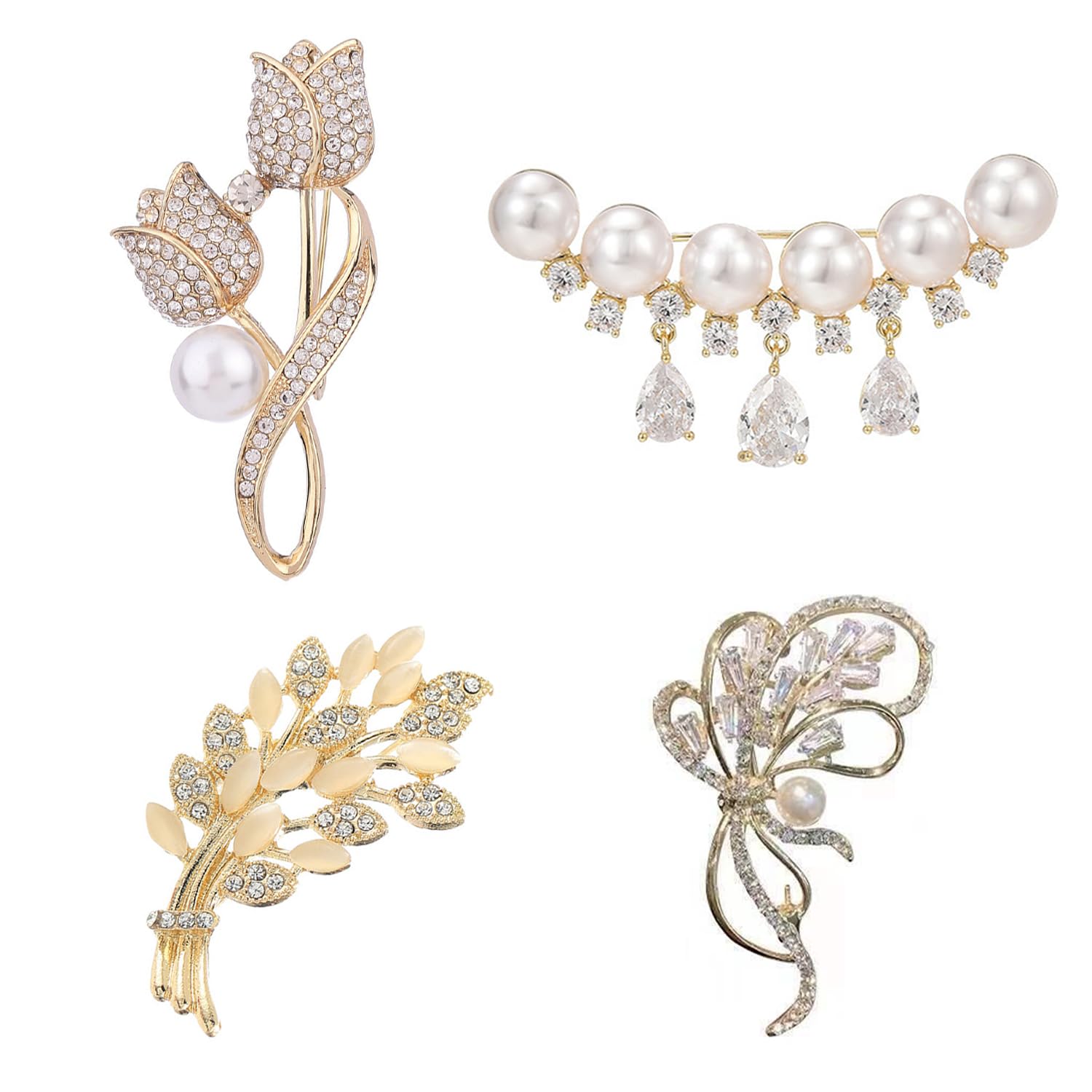 Broches à Fleurs Strass - Lot De 4 - Déco Vêtements, Foulards - Style Vintage