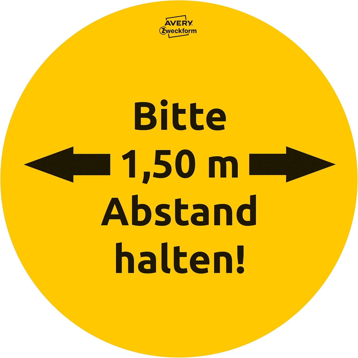 Avery 49403 Purpose Form Keep Distance Note Stickers (12 Removable Paper Stickers, Diameter 20 cm, Pre-Printed on DIN A4, Self-Adhesive, Durable Indoor Paper Stickers) Yellow