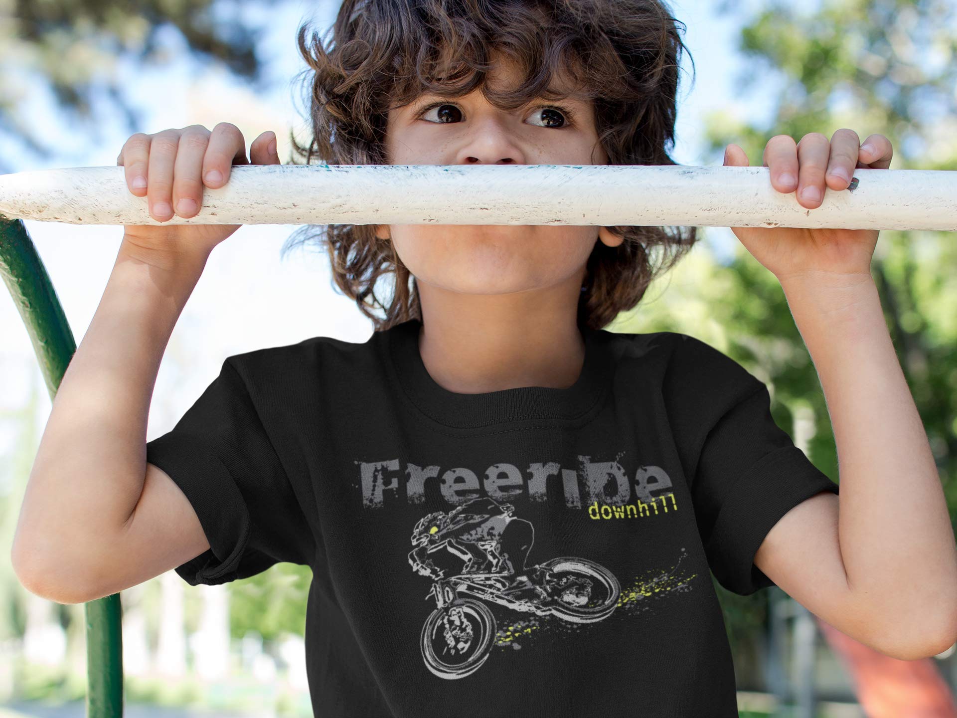 Maglietta da Bicicletta per Bambini : Freeride Downhill - Idea Regalo Bambino Bambina - T-Shirt Ciclista - Camicia Bici MTB Velo Mountain-Bike - Sport Maglia Ciclismo - Compleanno Natale