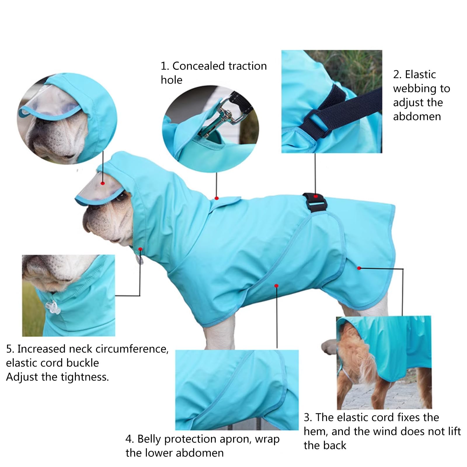 Hunde-Regenmantel, Verstellbarer, Transparenter Hunde-Regenmantel Mit Kapuze, Glatter Regenumhang, Leichte Welpen-Regenausrüstung, Outdoor-Kleidung Mit Leine