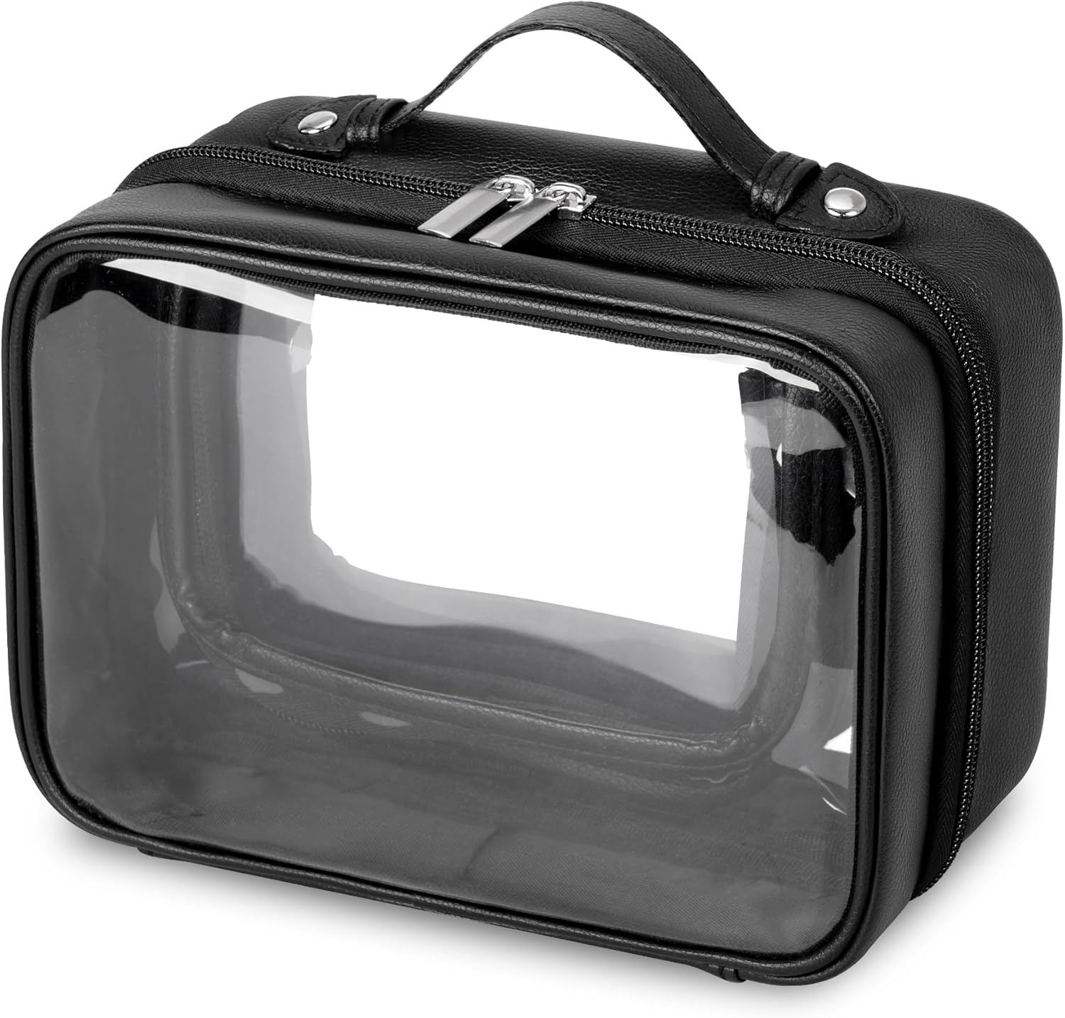 GRANNY SAYS TSA Approved Toiletry Bag, Clear Makeup Bag, Travel Toiletry Bag for Women, Leather Travel Cosmetic Bag, Portable PVC Waterproof Bag, Small Makeup Organizer, Black