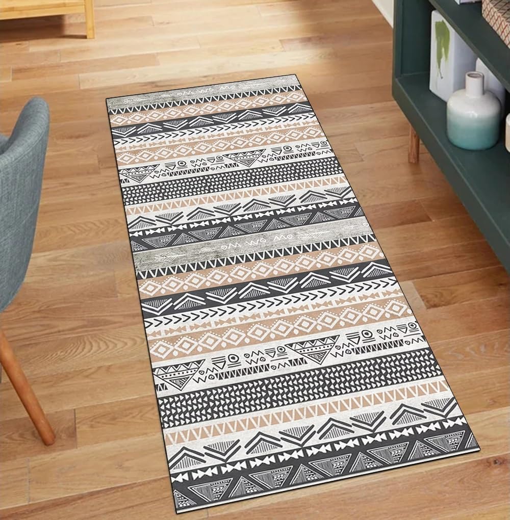 Tappeto runner per corridoio, cucina, antiscivolo, 80 x 160 cm, stile boho, grigio, decorazione per la casa, lavabile, lungo, per corridoio, camera da letto, corridoio