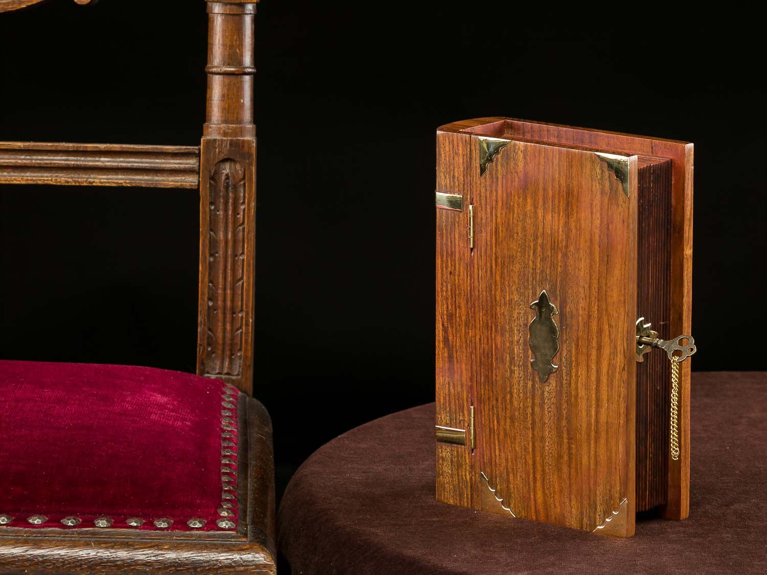Livre Factice Verrouillable – Boîte à Bijoux En Bois – Ancre – Style Antique