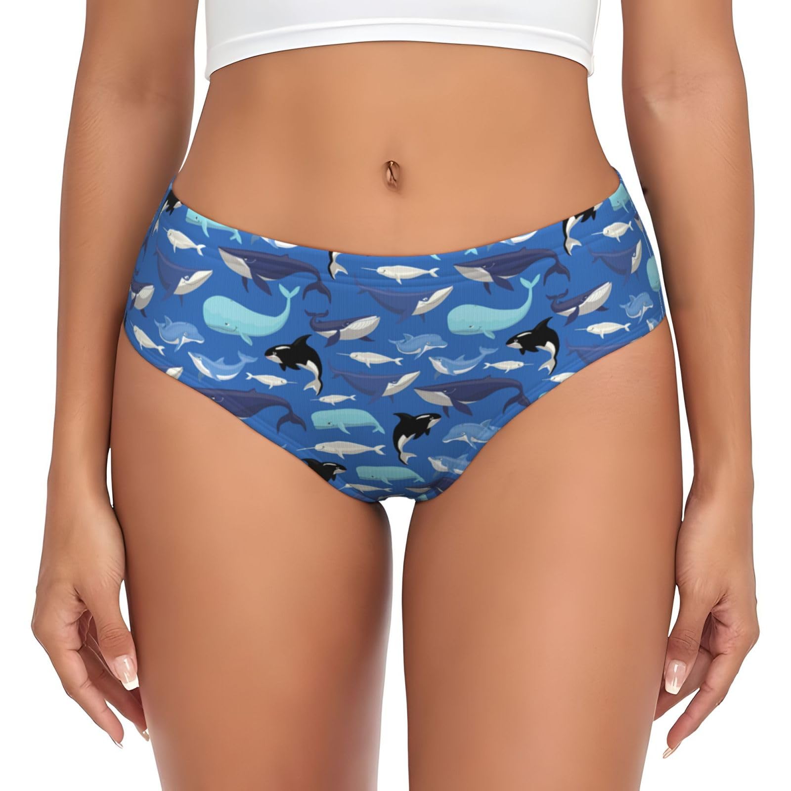 OXbnmm Whale Pattern No Show Panties Women'S Briefs Seamless Comfortable Underwear Everyday Soft Breathable Black