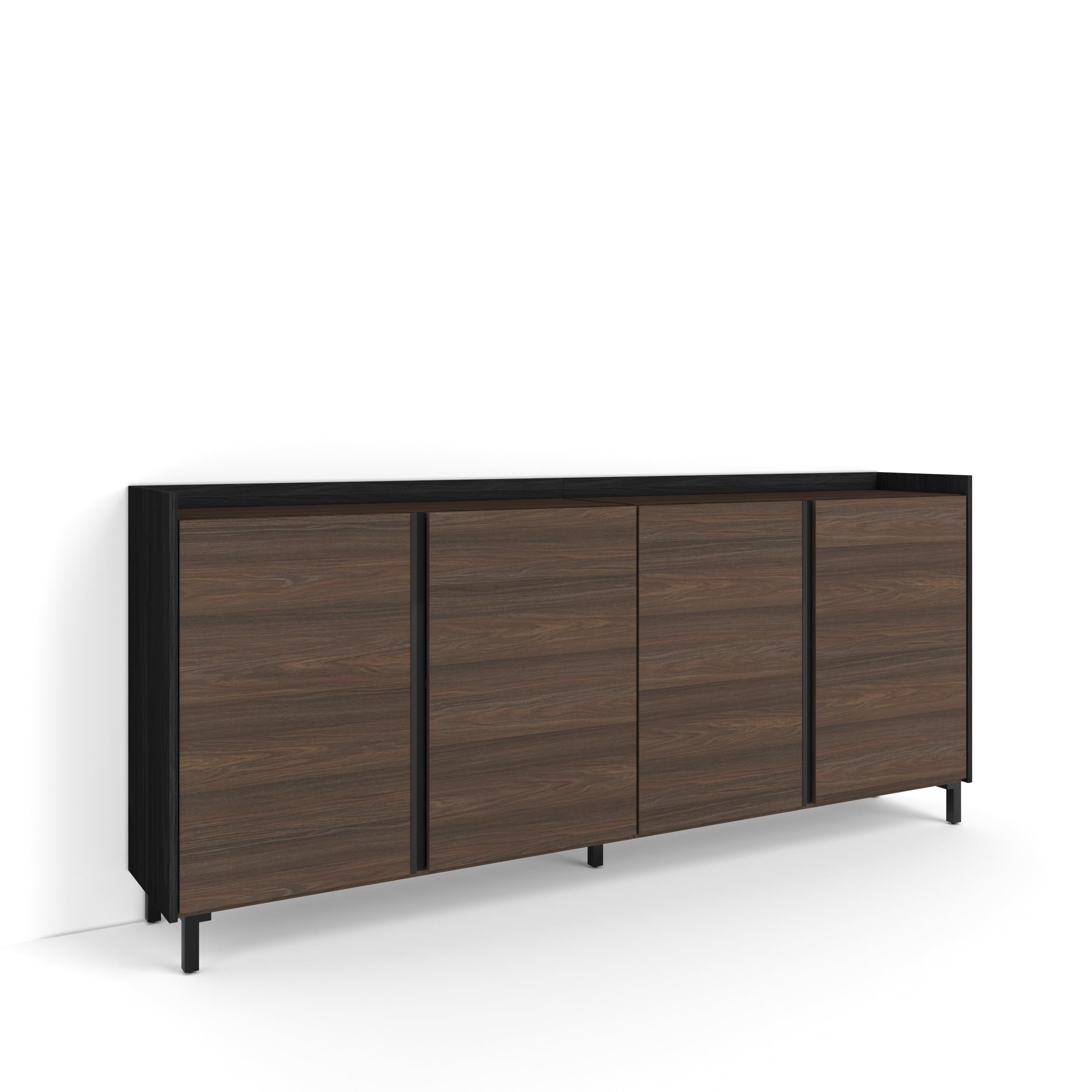 Skraut Home | Buffet Salon et Cuisine | Meuble de Rangement, Commode | 207x91x35 cm | 4 Portes | Design Industriel | Style Moderne | Chêne foncé et Noir