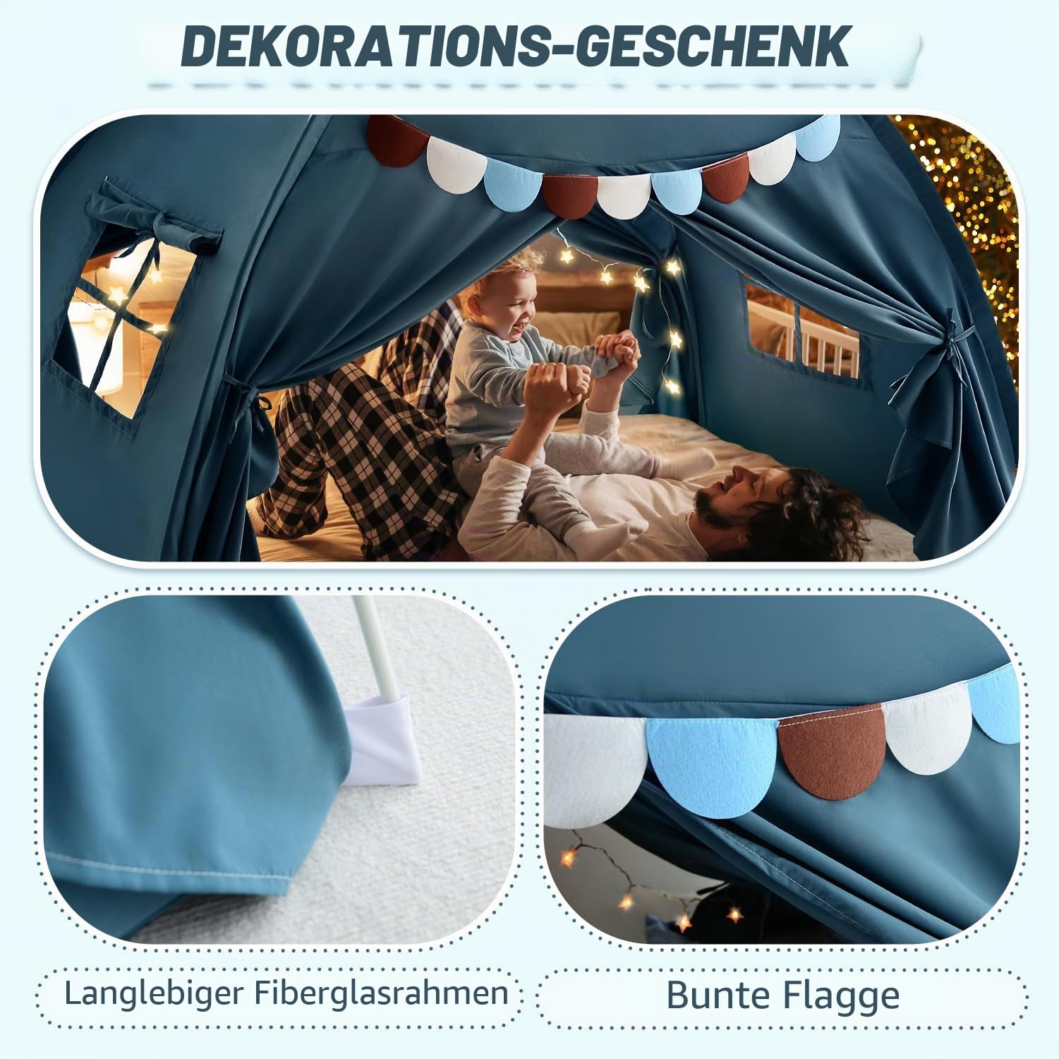 Razee Betthimmel in voller Größe für Kinder, Mädchen, Bettzelt, Traumschutz, Schlafzelte für den Innenbereich (Lichterketten und Wimpelbanner sind im Lieferumfang enthalten) (groß, blau)